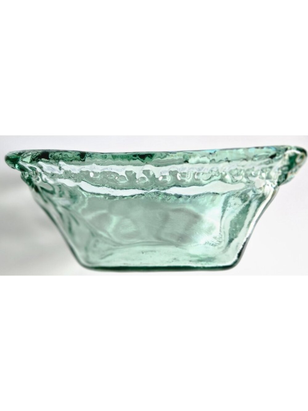 Square Green Recycled Glass Bowl Approximately 7" Square x 3" deep w/Cut Outs - Picture 7 of 9